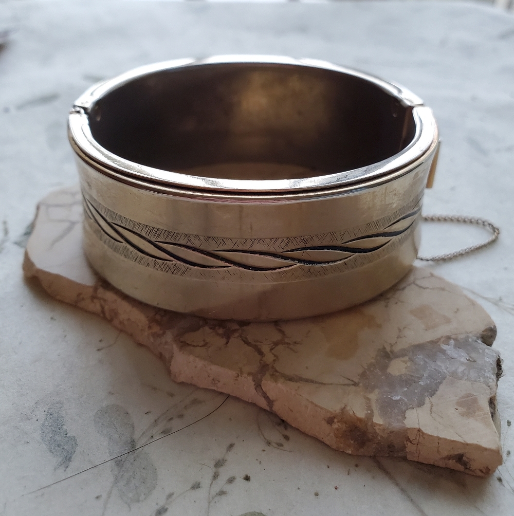 Hobe Vintage Hinged Bangle Bracelet With Safety Chain